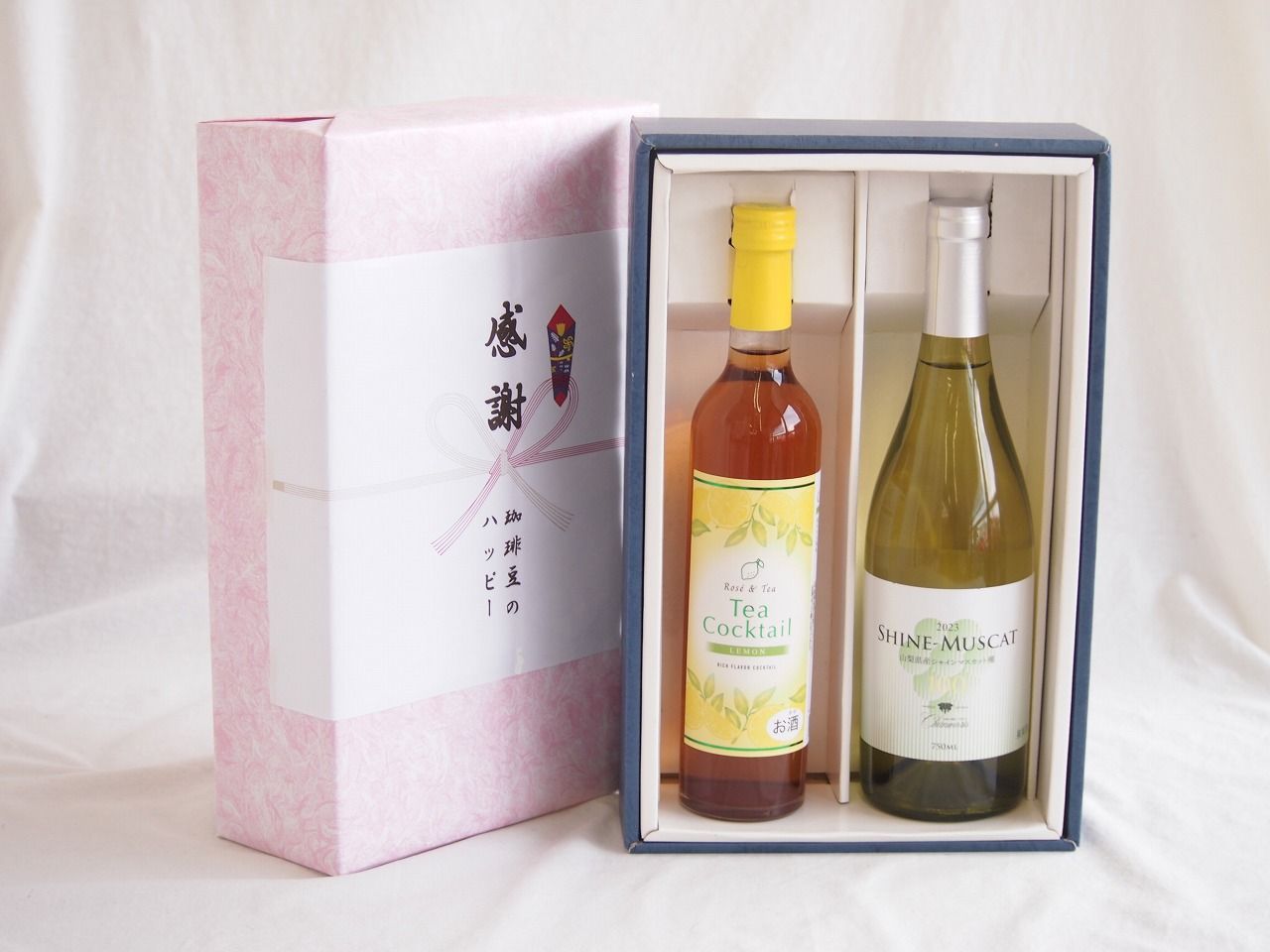 感謝の贈り物ボックス 紅茶カクテルと国産ワインセット(シャインマスカット100白ワイン やや甘口(山梨県)750mlティーカクテル レモン500ml