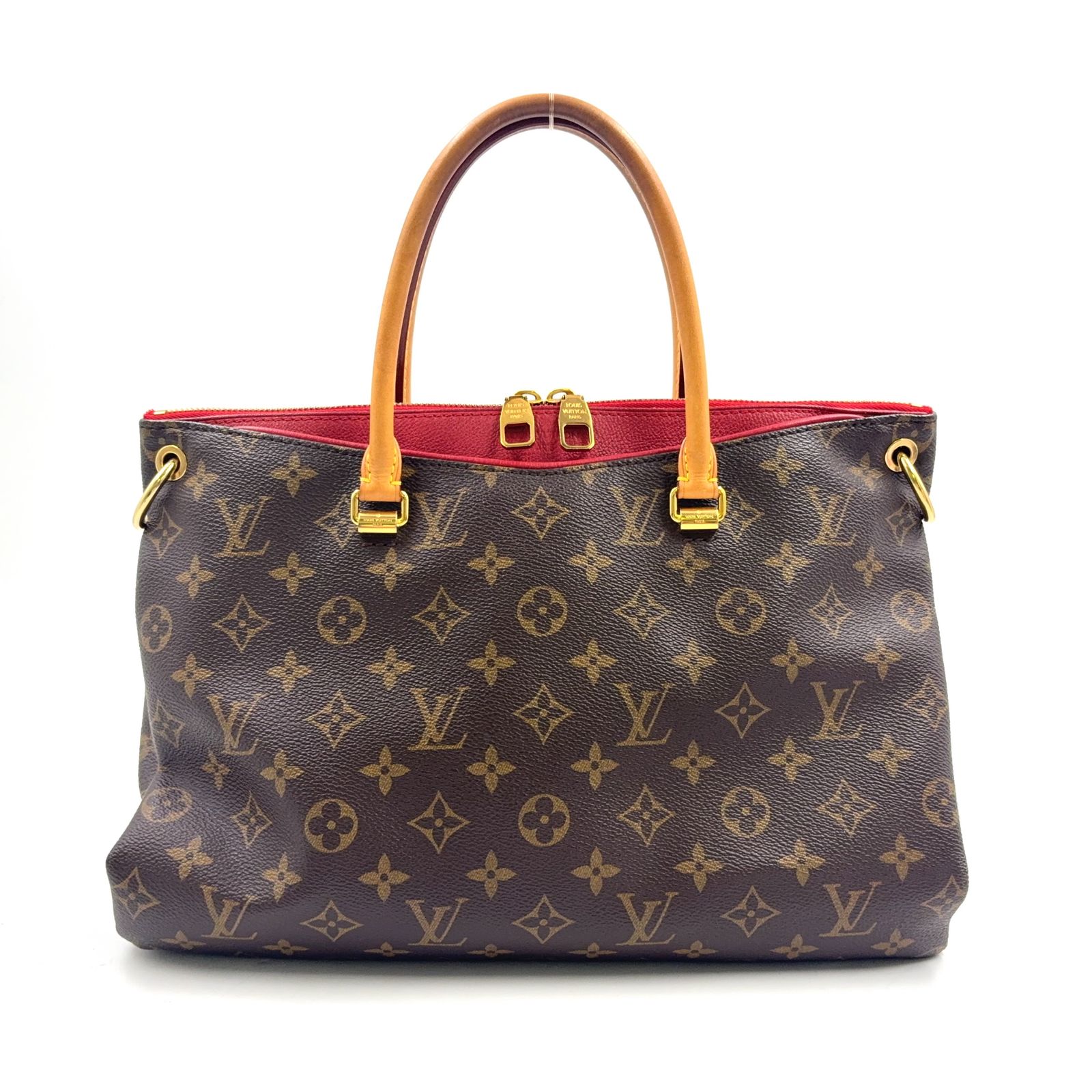 【新着】LOUIS VUITTON パラスMM モノグラム モノグラム ショルダーストラップ付属なし レザー、PVC ブラウン、ライトブラウン、レッド ハンドバッグ ゴールド M41175