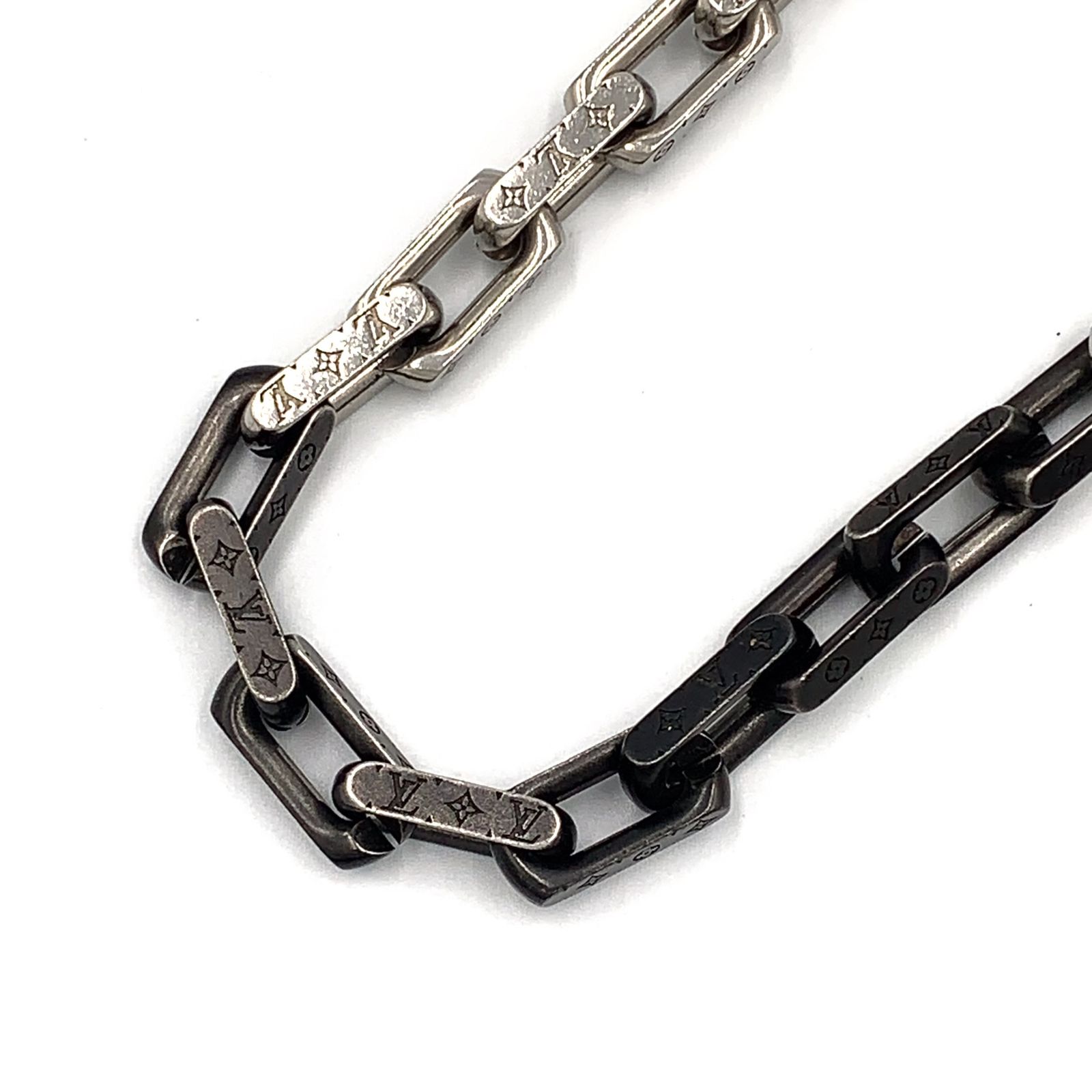 【新着】LOUIS VUITTON コリエ モノグラム チェーン メタル シルバー、ブラック ネックレス M00677