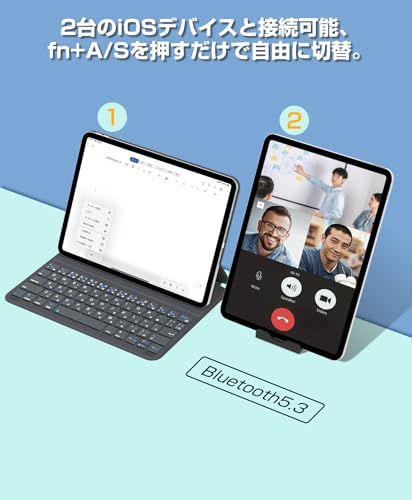 iPad A16 第11世代/10世代 キーボード付きケース Bahusuo 日本語配列 磁気吸着 一体型 1300h超長使用時間 超薄型 軽量 bluetooth 5.3 キーボード ワイヤレス 2台のiOSデバイス接続可能 ボタン電池式 b005cec4