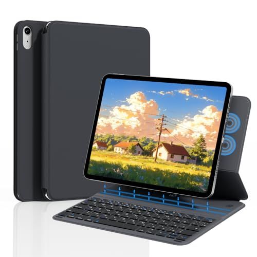iPad A16 第11世代/10世代 キーボード付きケース Bahusuo 日本語配列 磁気吸着 一体型 1300h超長使用時間 超薄型 軽量 bluetooth 5.3 キーボード ワイヤレス 2台のiOSデバイス接続可能 ボタン電池式 b005cec4