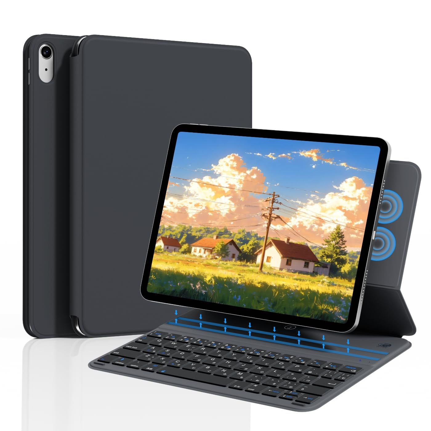 iPad A16 第11世代/10世代 キーボード付きケース Bahusuo 日本語配列 磁気吸着 一体型 1300h超長使用時間 超薄型 軽量 bluetooth 5.3 キーボード ワイヤレス 2台のiOSデバイス接続可能 ボタン電池式 b005cec4