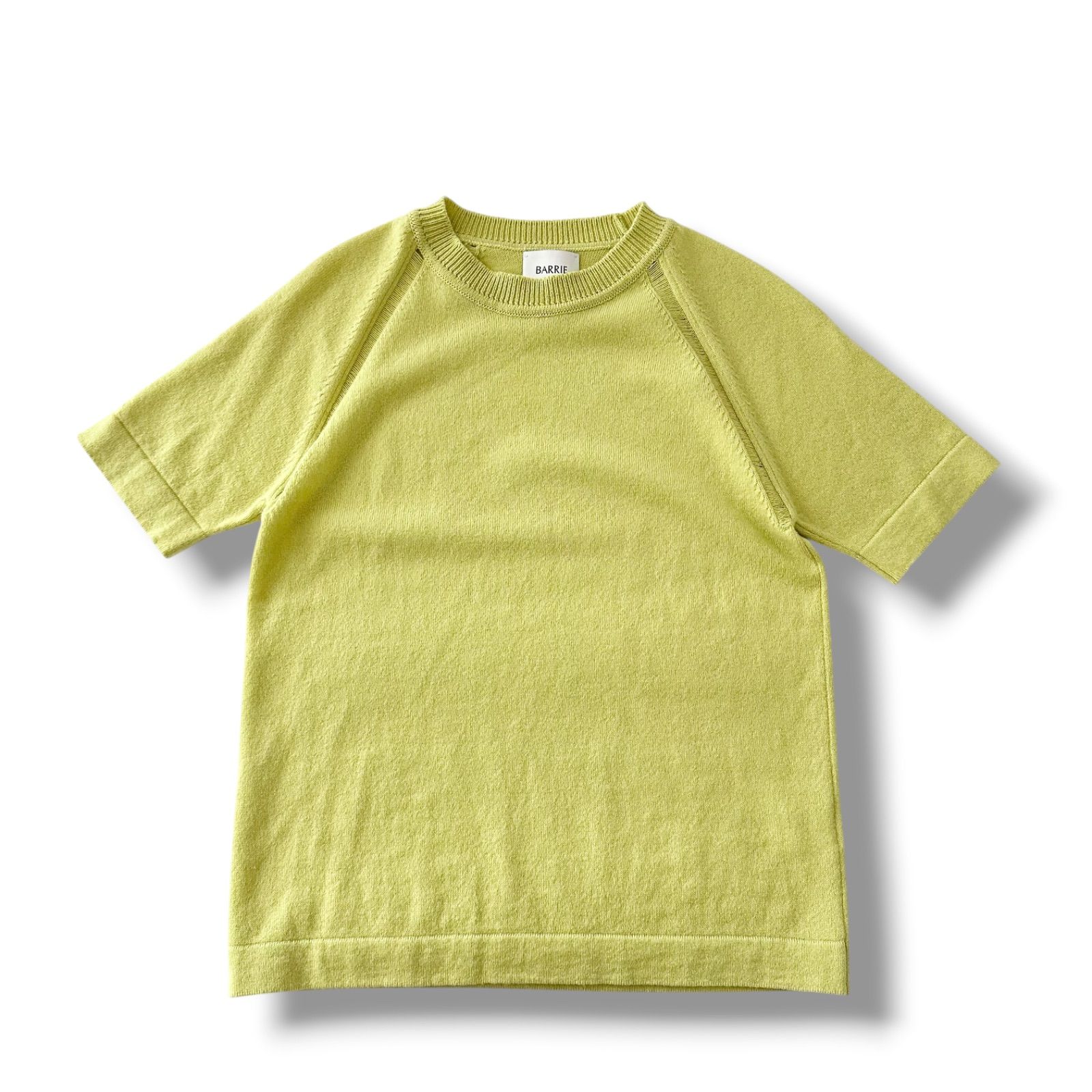 バリー BARRIE 半袖 クルーネック ニット ライム グリーン スコットランド製 M カシミヤ タッチ 高級ニット 6JU053