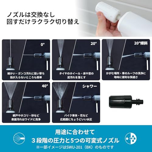 スパイサー ポケッタブル 高圧洗浄機 SWU-201 (WH)【 家電大賞 2024-2025 / MONOQLO ベストバイ・オブ・ザ・イヤー2024 】(コードレス/充電式) 3段階圧力調整 ペットボトル対応 折りたたみ (高圧/小型/静 5ee22057