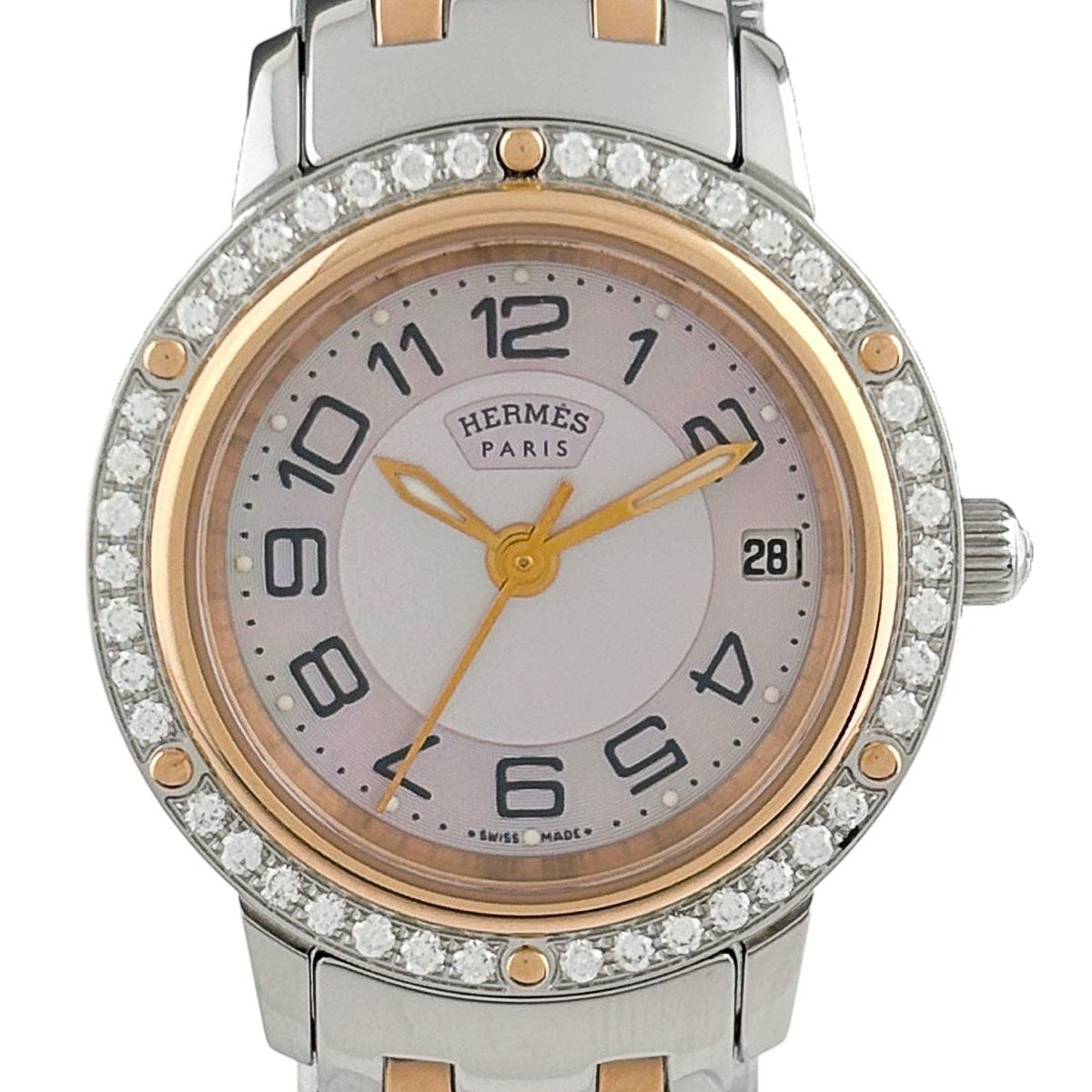 エルメス HERMES クリッパー ナクレ CP1.222 腕時計 SS GP クォーツ ピンク レディース 【中古】