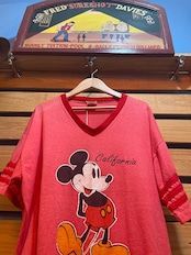 80s Disney Mickey Mouse California Football T Shirt USA製 Velva Sheen XL ピンク ヴィンテージ ミッキー フットボールT
