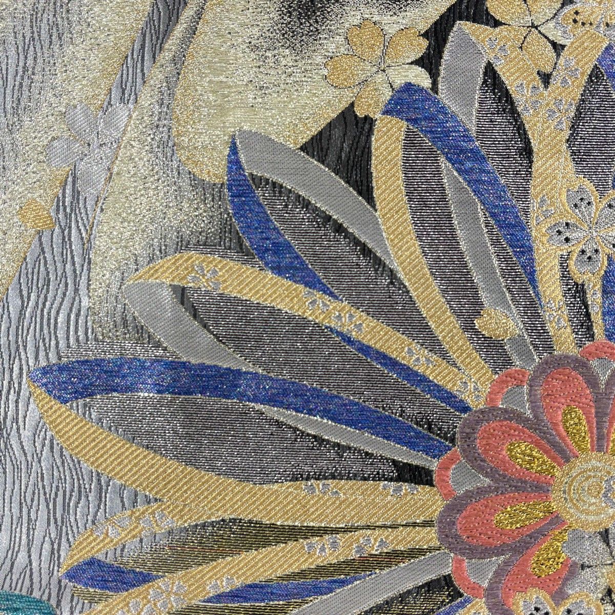 振袖 身丈160.5cm 裄丈63.5cm S 袷 袋帯フルセット 尾長鳥 菊 金銀彩