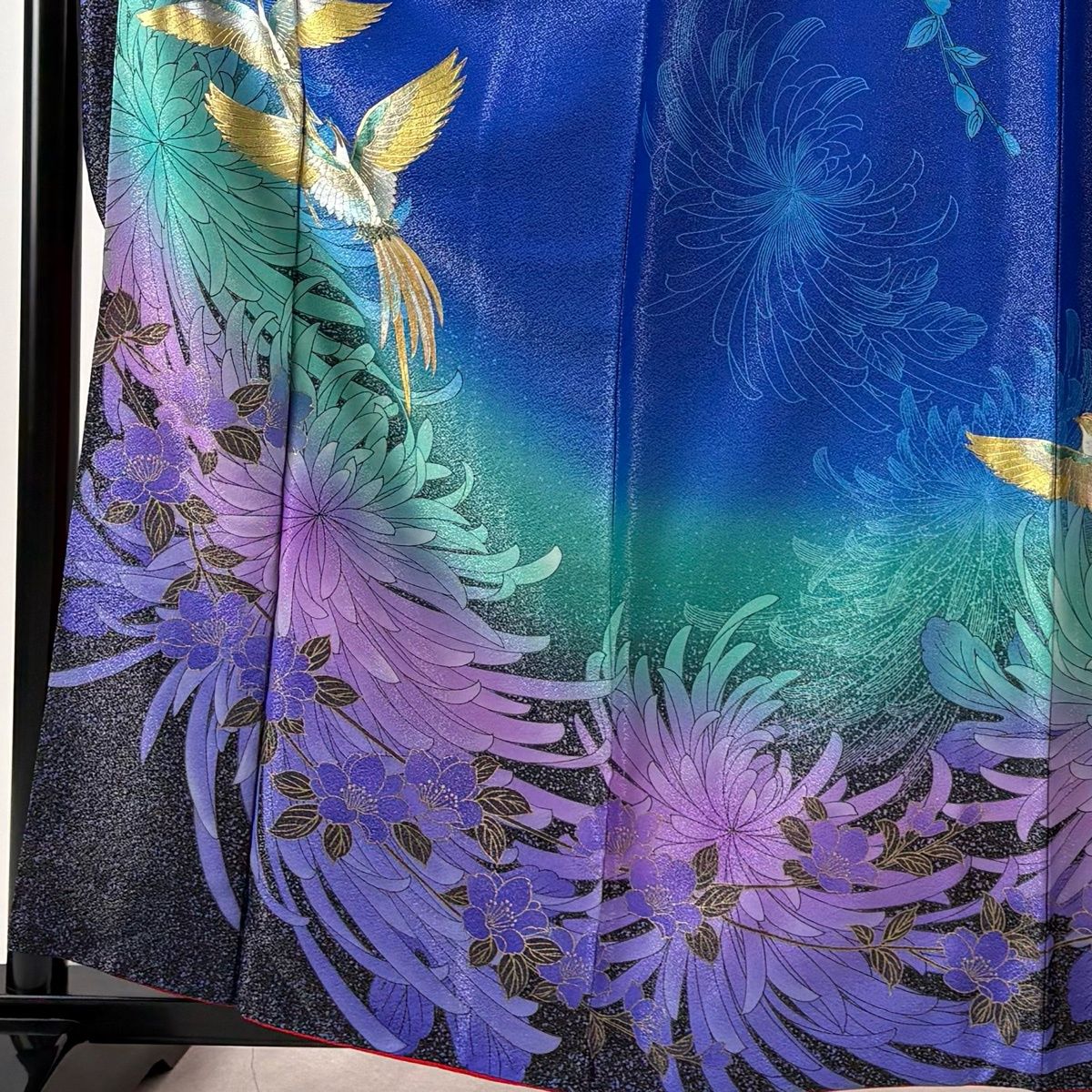 振袖 身丈160.5cm 裄丈63.5cm S 袷 袋帯フルセット 尾長鳥 菊 金銀彩