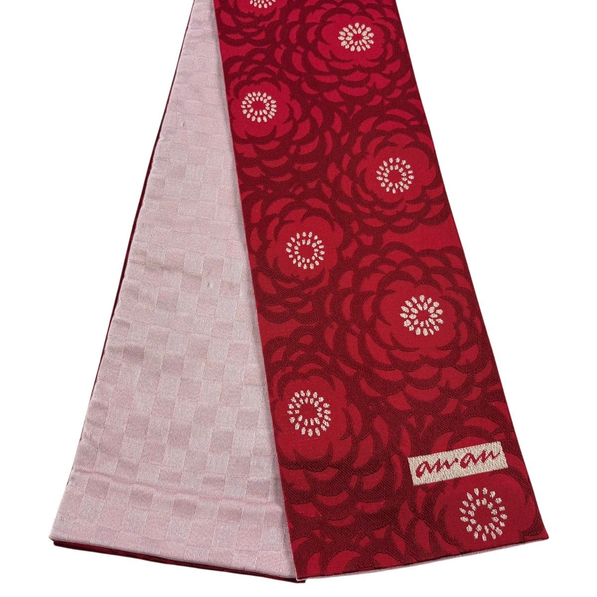 半幅帯 優品 an.an 花 赤 化繊 【中古】