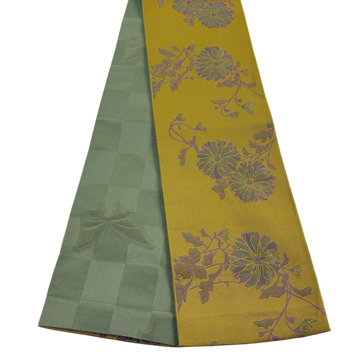 【美品】半幅帯 優品 菊 からし色 化繊 【中古】