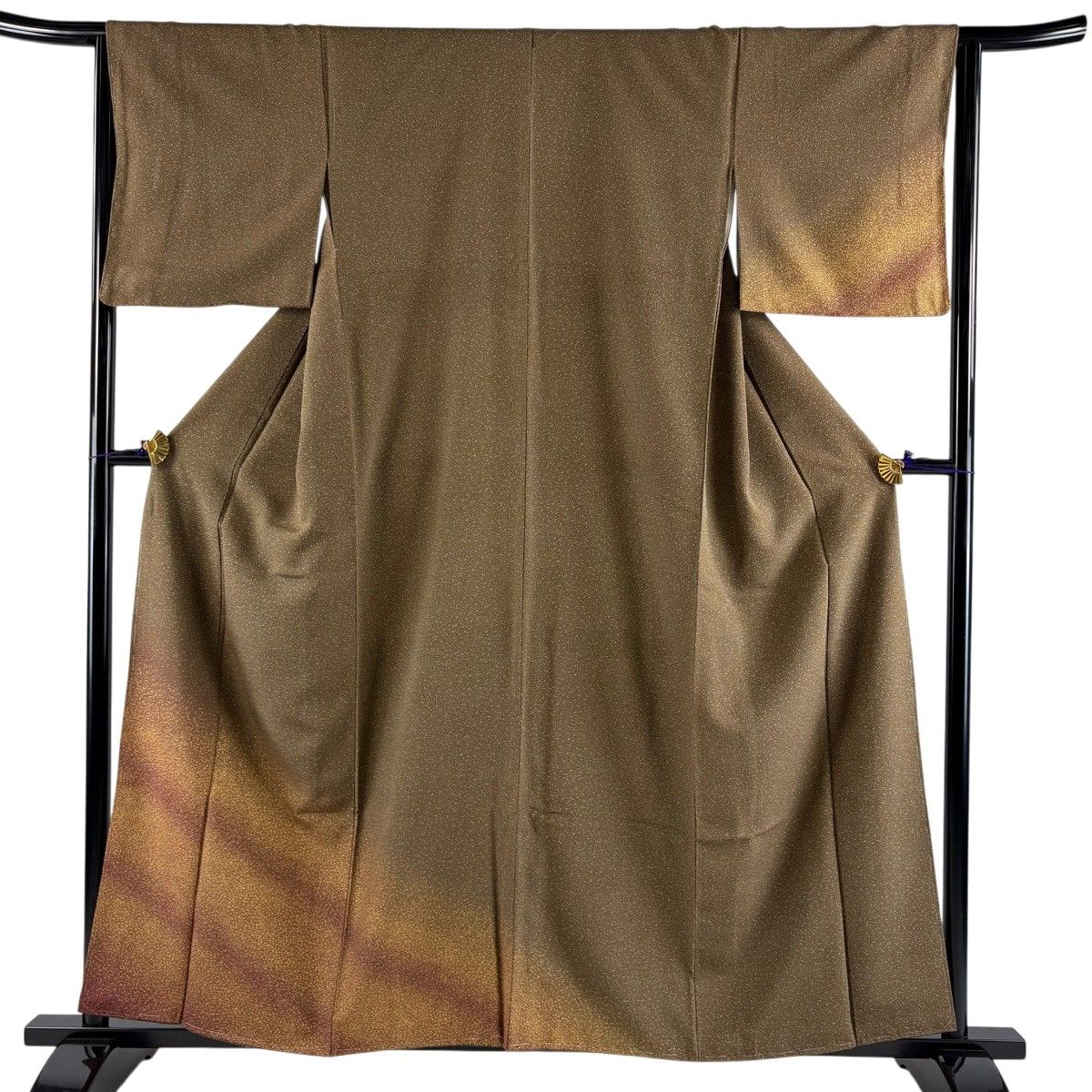 【美品】 付下げ 身丈157.5cm 裄丈65cm M 袷 霞 幾何学模様 金彩 茶色 正絹 秀品 【中古】