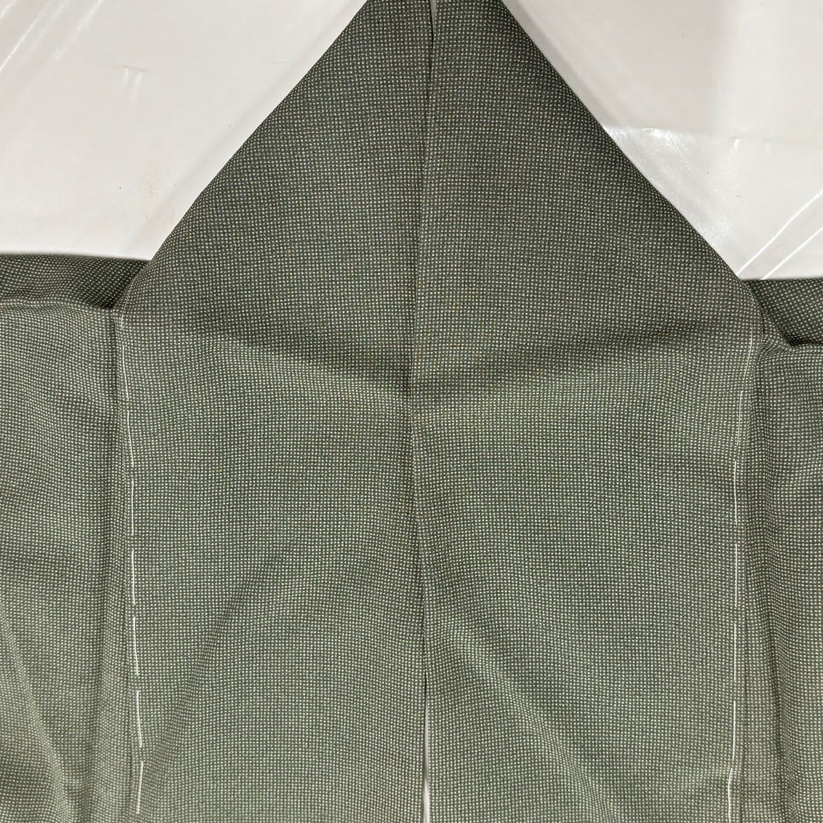 江戸小紋 身丈155cm 裄丈63cm S 袷 落款 角通し 灰緑 正絹 秀品 【中古