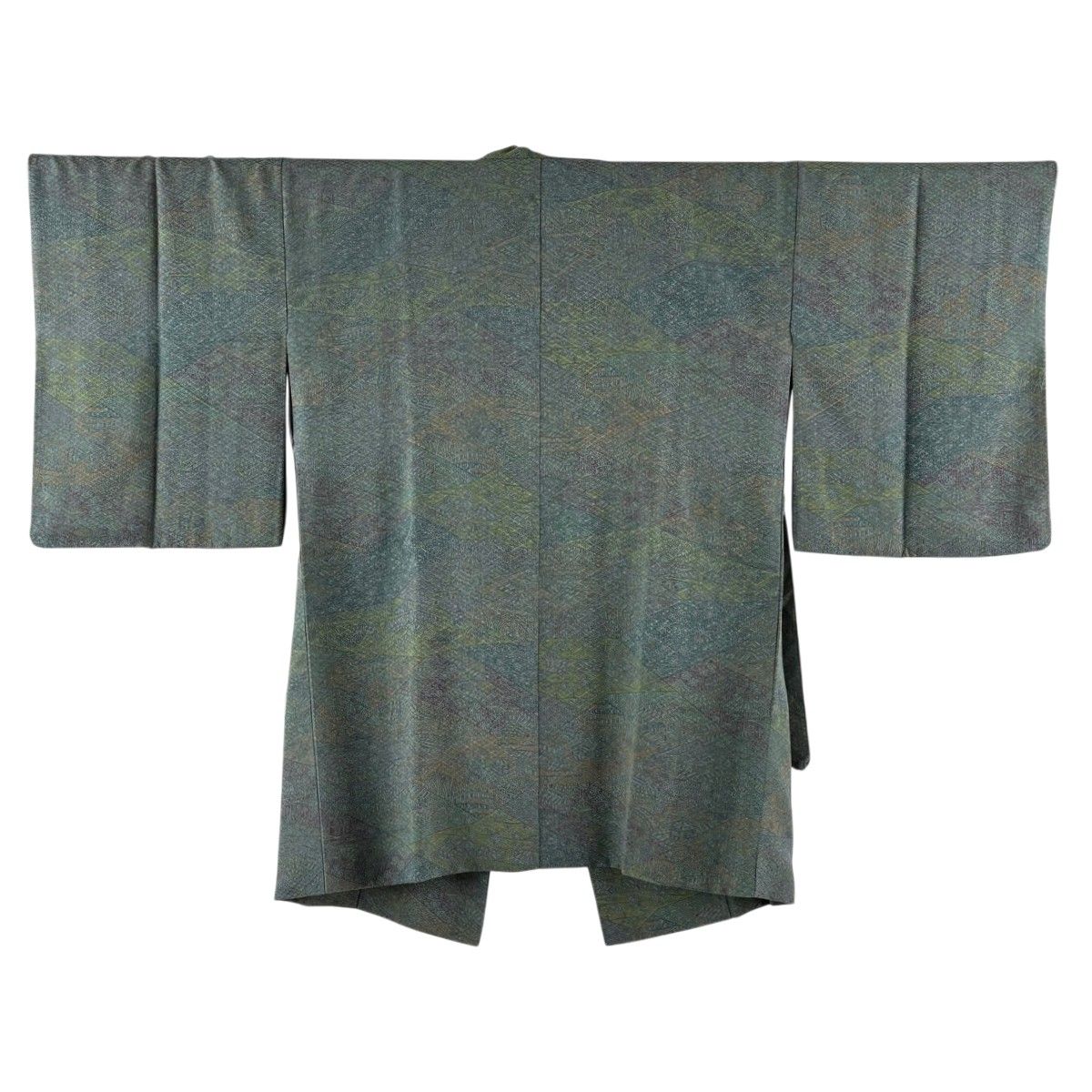【美品】 道中着 身丈89cm 裄丈68.5cm L 和装コート 着物衿 草花 建物 灰緑 正絹 秀品 【中古】 8,614円