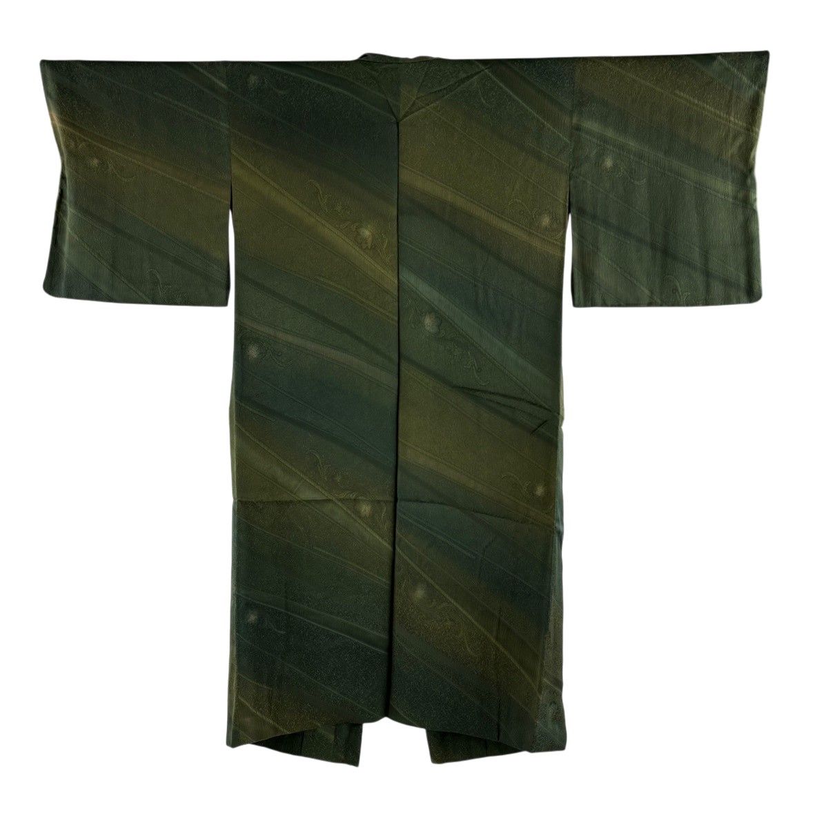 道中着 身丈126.5cm 裄丈66.5cm M 和装コート 草花 地紋 ぼかし 緑 正絹 秀品 【中古】