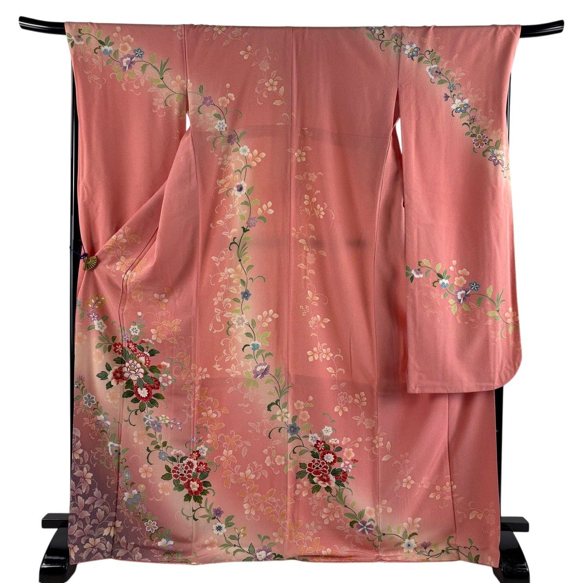 振袖 身丈172.5cm 裄丈71cm L 袷 牡丹 花唐草 金銀彩 ぼかし ピンク 正絹 秀品 【中古】