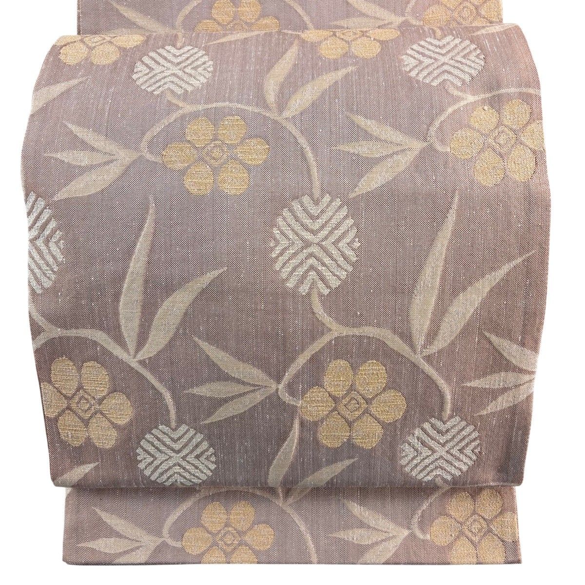 【美品】袋帯 逸品 証紙 笹蔓 薄小豆 六通 正絹 【中古】