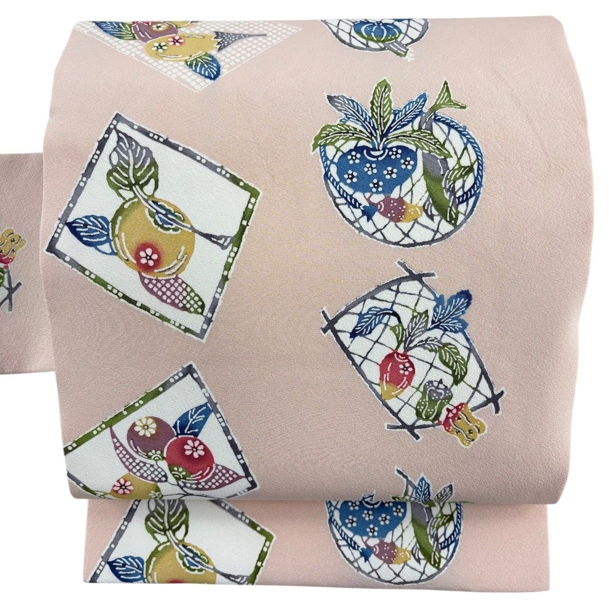 【美品】 名古屋帯 逸品 紅型染帯 生り物 薄ピンク 正絹 【中古】