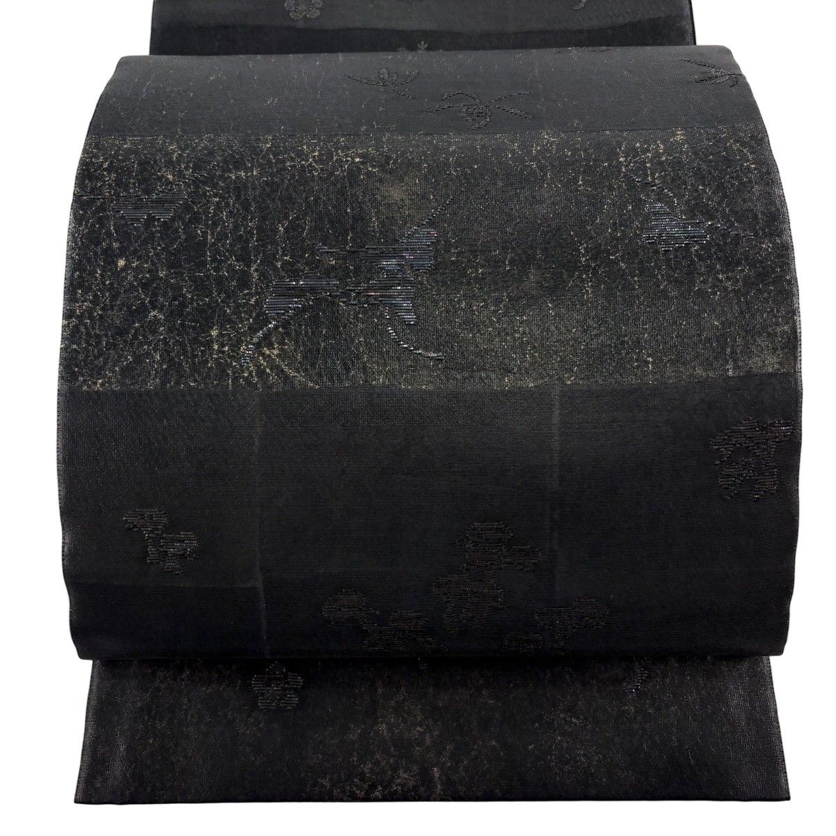 【美品】 袋帯 逸品 誉田屋源兵衛 落款 本螺鈿 蝶 草花 箔 墨色 六通 正絹 【中古】