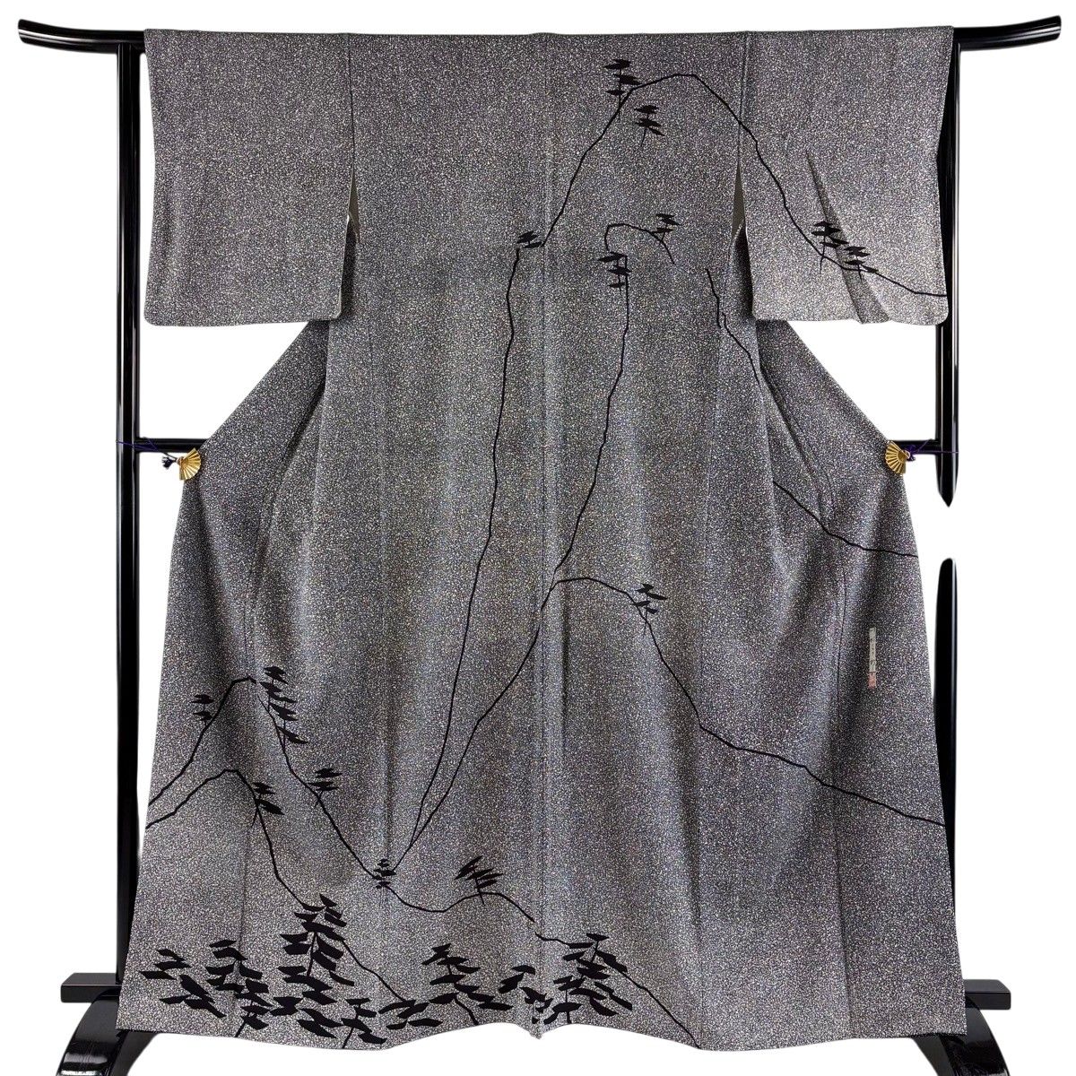 訪問着 身丈163cm 裄丈65.5cm M 袷 川村久太郎 落款 松 山 黒灰 正絹 名品 【中古】