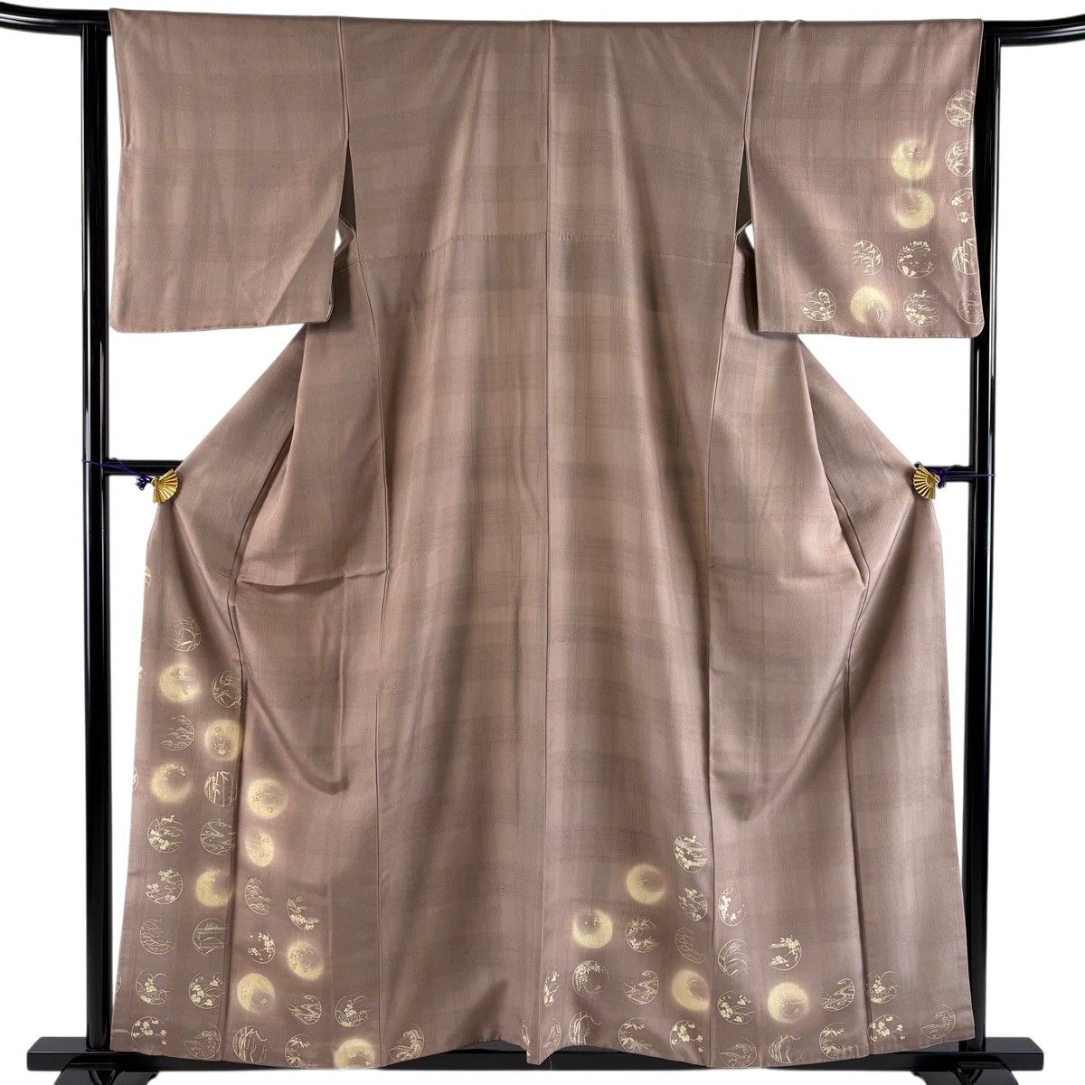 【美品】 付下げ 身丈158cm 裄丈63.5cm S 袷 紬地 竹 流水 金糸 ぼかし 薄小豆 正絹 名品 【中古】