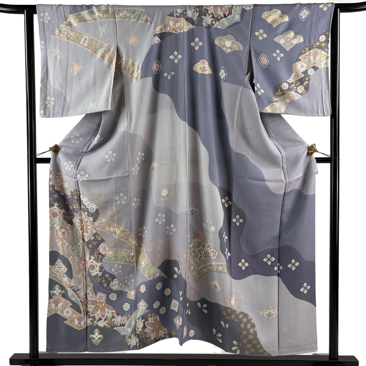 訪問着 身丈152cm 裄丈64.5cm M 袷 華文 草花 金糸 金彩 薄紫 正絹 名品 【中古】