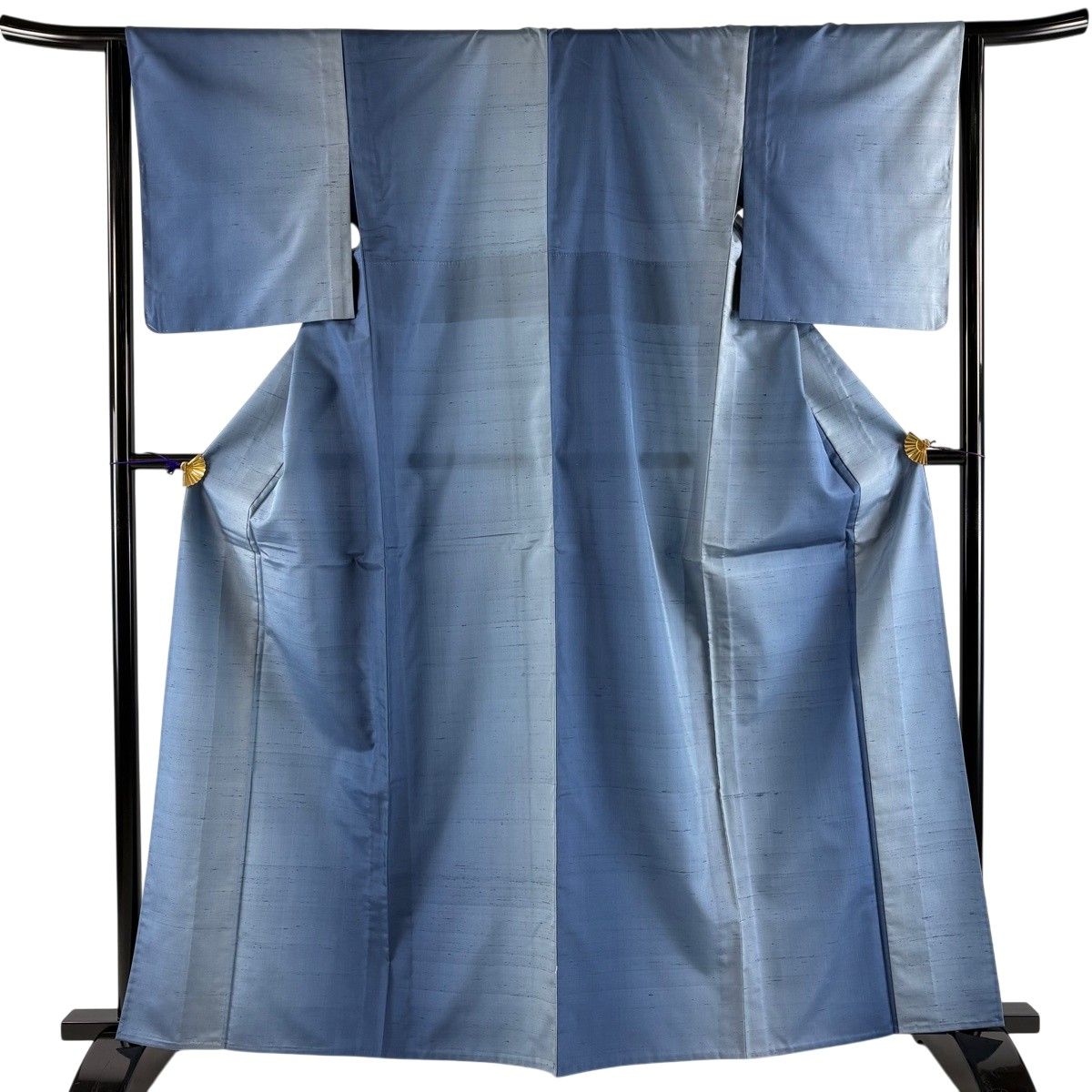 紬 身丈163.5cm 裄丈63.5cm S 単衣 青 正絹 秀品 【中古】