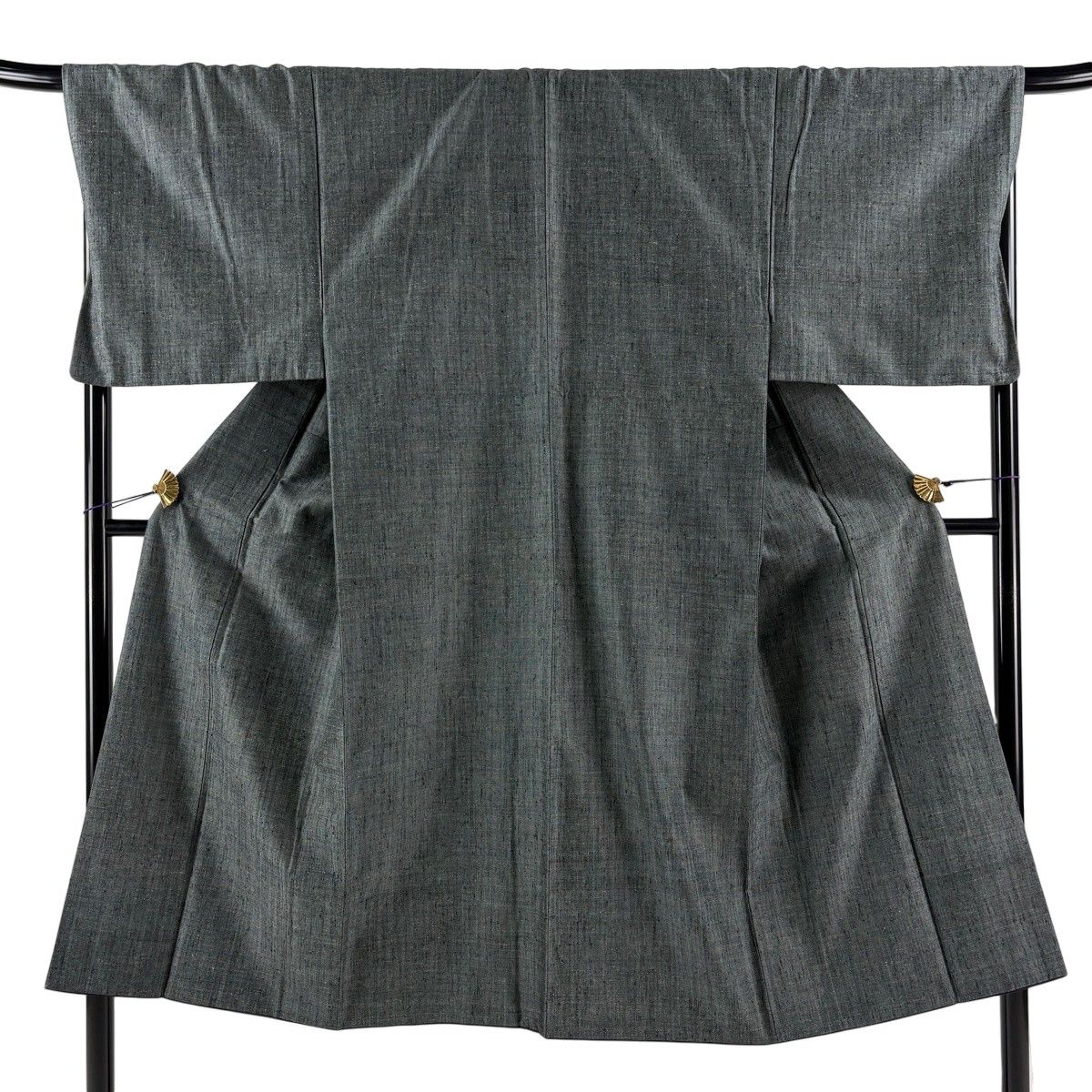 【美品】 男着物 身丈141.5cm 裄丈68.5cm M 袷 アンサンブル 紬 灰緑 正絹 秀品 【中古】
