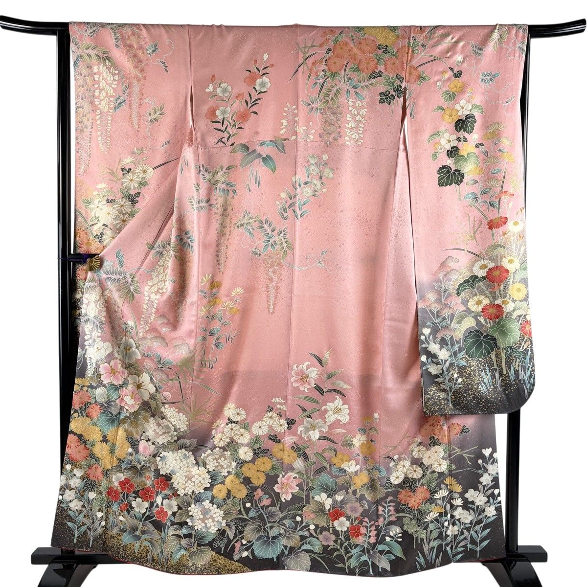 【美品】 振袖 身丈160cm 裄丈64.5cm M 袷 草花 地紋 金糸 金彩 ピンク 正絹 秀品 【中古】 9,086円