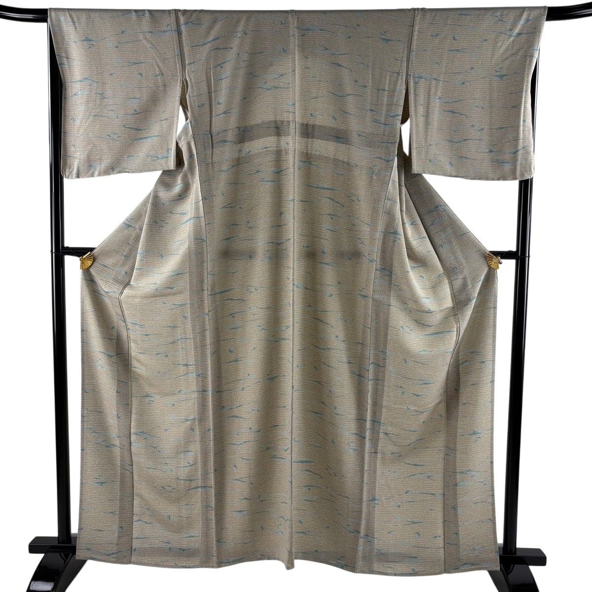 【美品】 小紋 身丈162cm 裄丈67cm M 単衣 幾何学模様 灰茶 正絹 秀品 【中古】