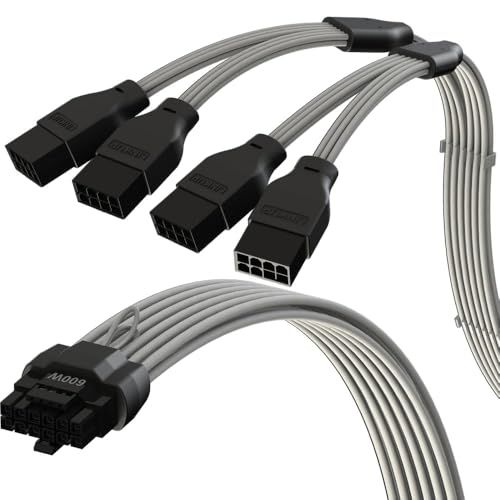 LINKUP - AVA 600W PCIE 5.0 16ピン（12+4ピン）ハイカレント電源ケーブル | 16AWG、成形、はんだ付け、スリーブタイプ | 4x8ピン PCIE 4.0 PSU 用 | RTX50・RTX40・RTX30 F e807fc4c
