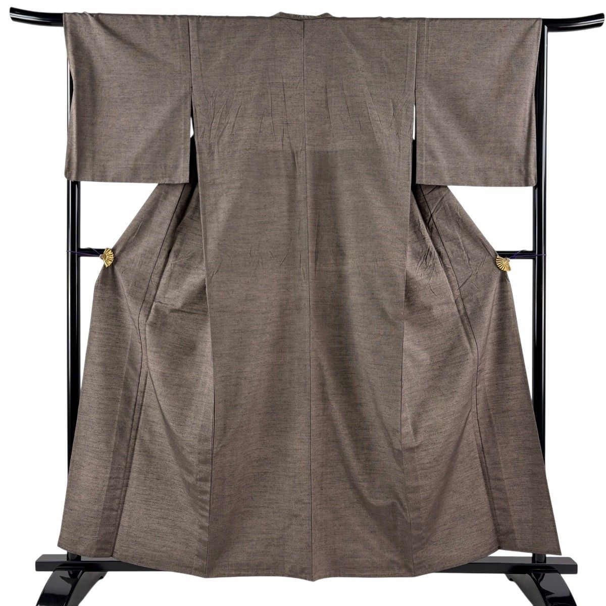 【美品】 紬 身丈159.5cm 裄丈65.5cm M 単衣 柿渋紬 縦縞 焦茶色 正絹 秀品 【中古】
