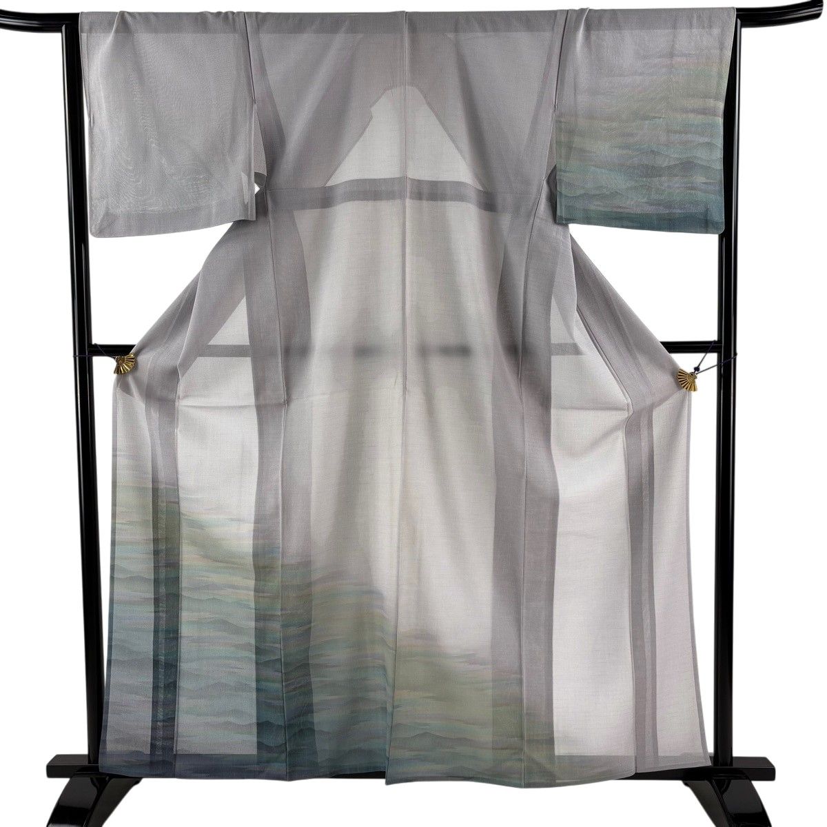 【美品】 付下げ 身丈160.5cm 裄丈66cm M 薄物 夏紬 遠山 霞 薄紫 正絹 秀品 【中古】