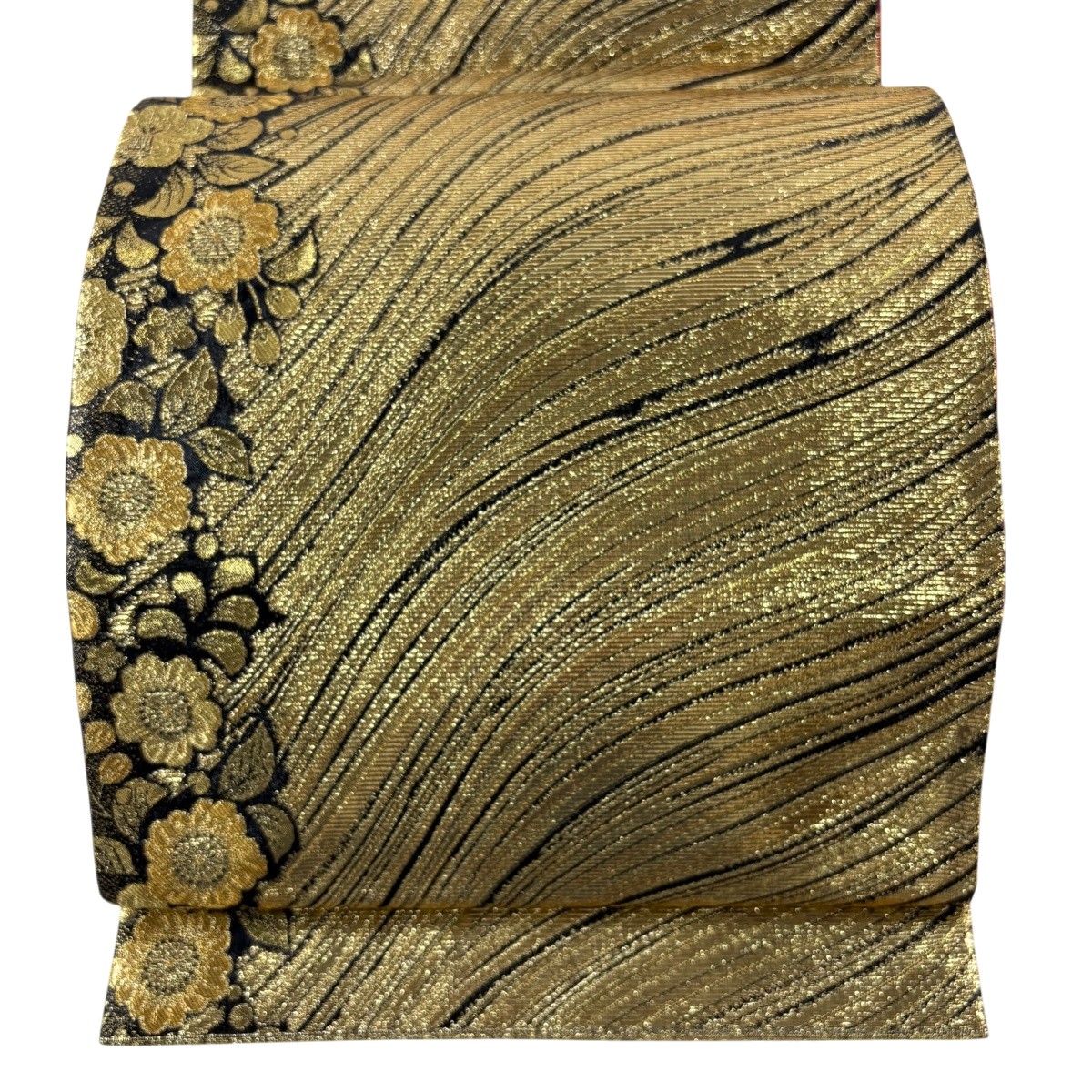 美品】 袋帯 秀品 振袖向き 辻が花柄 桜 箔 金糸 金色 全通 正絹