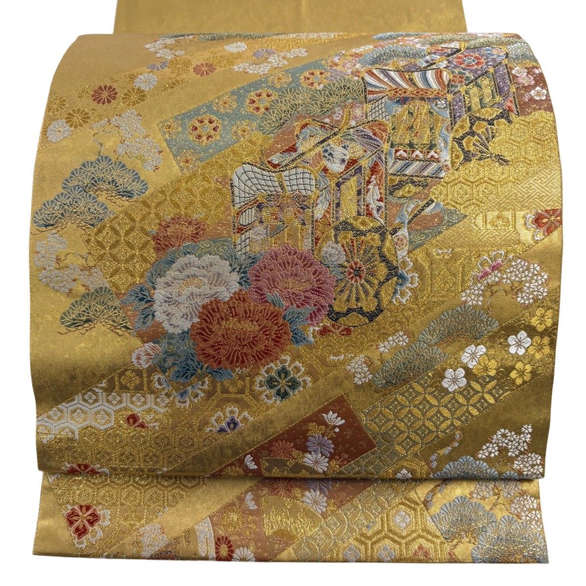 【美品】 袋帯 秀品 長嶋成織物 落款 証紙 瀞金錦 慶長小袖の調 本金箔 金色 お太鼓柄 正絹 【中古】