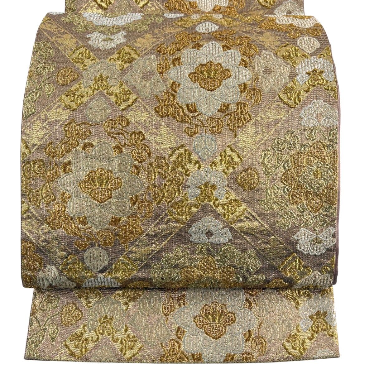 【美品】 袋帯 秀品 格天井 華文 金糸 箔 薄小豆 六通 正絹 【中古】