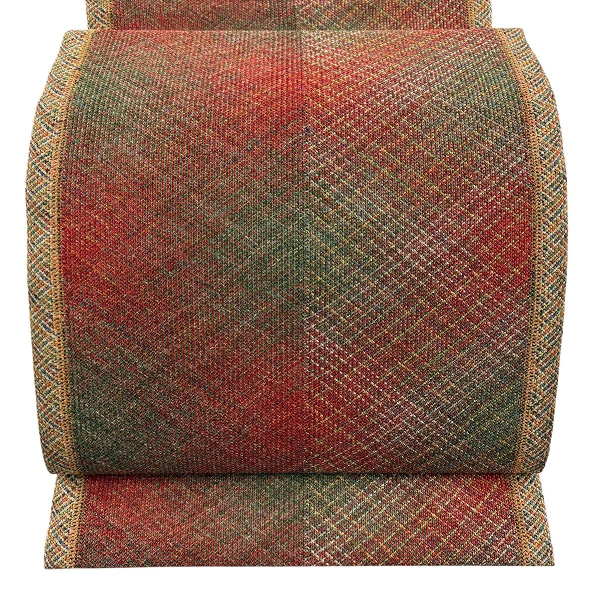 【美品】 名古屋帯 秀品 八寸名古屋帯 松葉仕立て 斜め格子 幾何学模様 金銀糸 朱色 正絹 【中古】