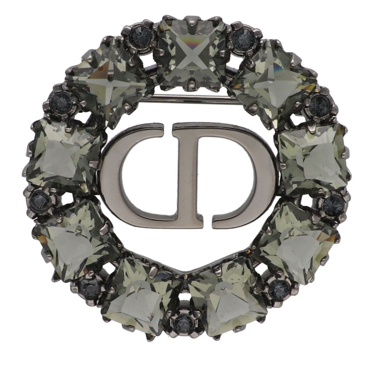 【中古】 Christian Dior ディオール Petit CD ロゴ サークル ラインストーンミニブローチ ディープグリーン ブラック クリスタル 26015902 MK