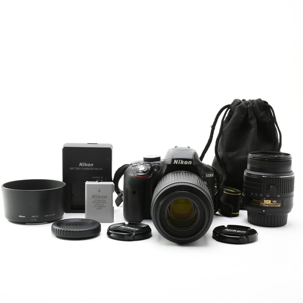 1408＜並品＞ Nikon デジタル一眼レフカメラ D3300 ダブルズームキット ブラック D3300WZBK