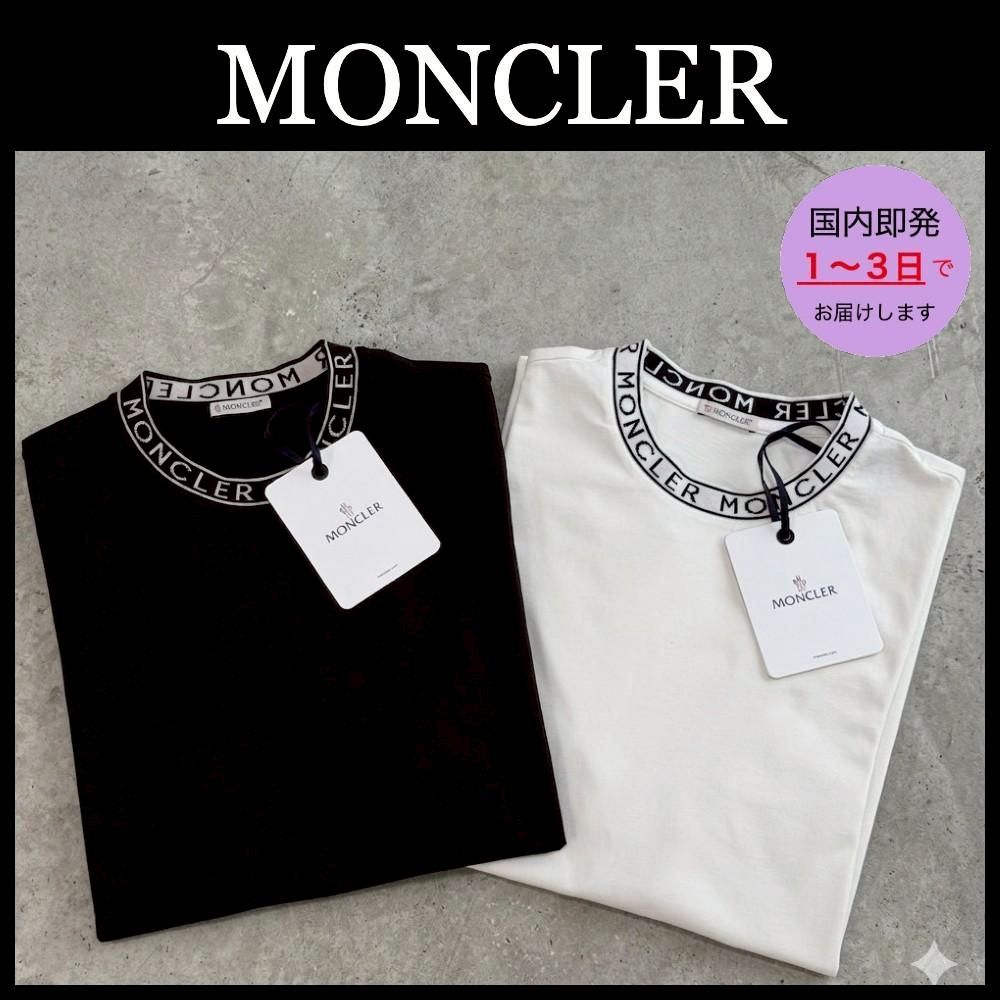 【新品】MONCLER モンクレール ネックライン ロゴ Tシャツ L10918C000318390 ブラック メンズ 半袖 クルーネック ブラック ホワイト正規品 ブランド