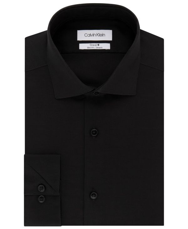 カルバンクライン メンズ トップス シャツ Calvin Klein Mens SlimFit NonIron Stretch Performance Dress Shirt Jet Black ブラ