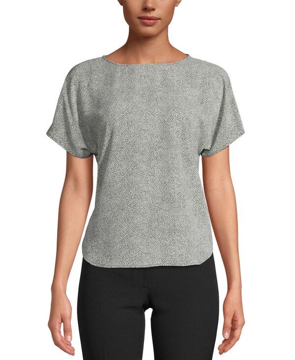 アンクライン レディース トップス シャツ プリント 半袖 Anne Klein Womens Printed Boat Neck ShortSleeve Top XXSPXXL Anne White