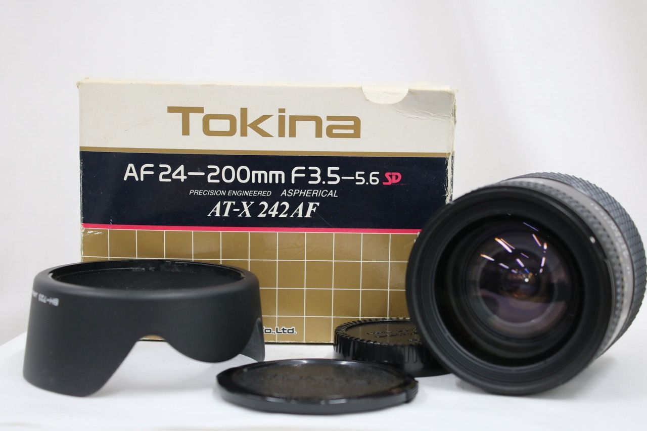 【返品保証】 【元箱付き】トキナー Tokina AF Aspherical 24-200mm F3.5-5.6 フード前後キャップ付き e14045