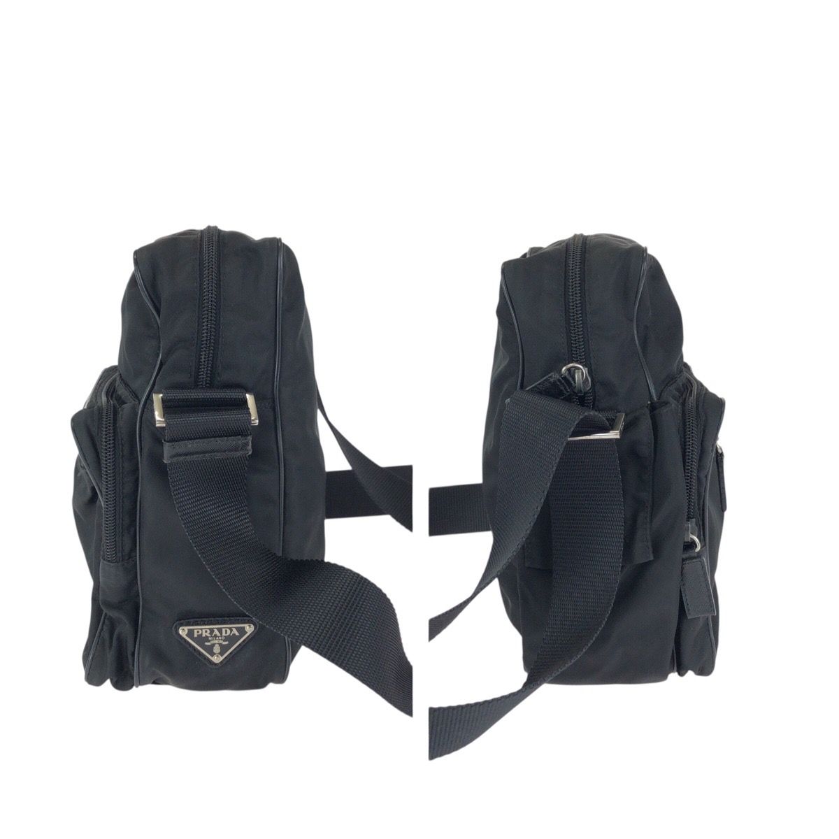 美品 PRADA プラダ テスート 三角ロゴプレート ブラック 黒 シルバー