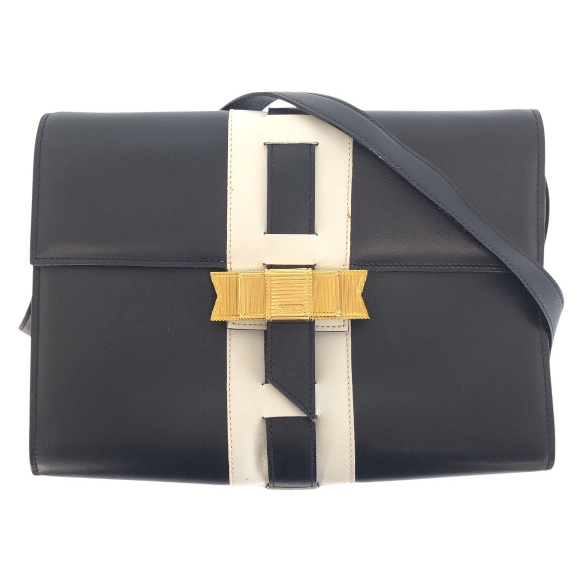 セリーヌ ネイビー ロゴ金具　ショルダーバッグ 美品 CELINE セリーヌ ヴィンテージ ロゴ リボン金具 ネイビー