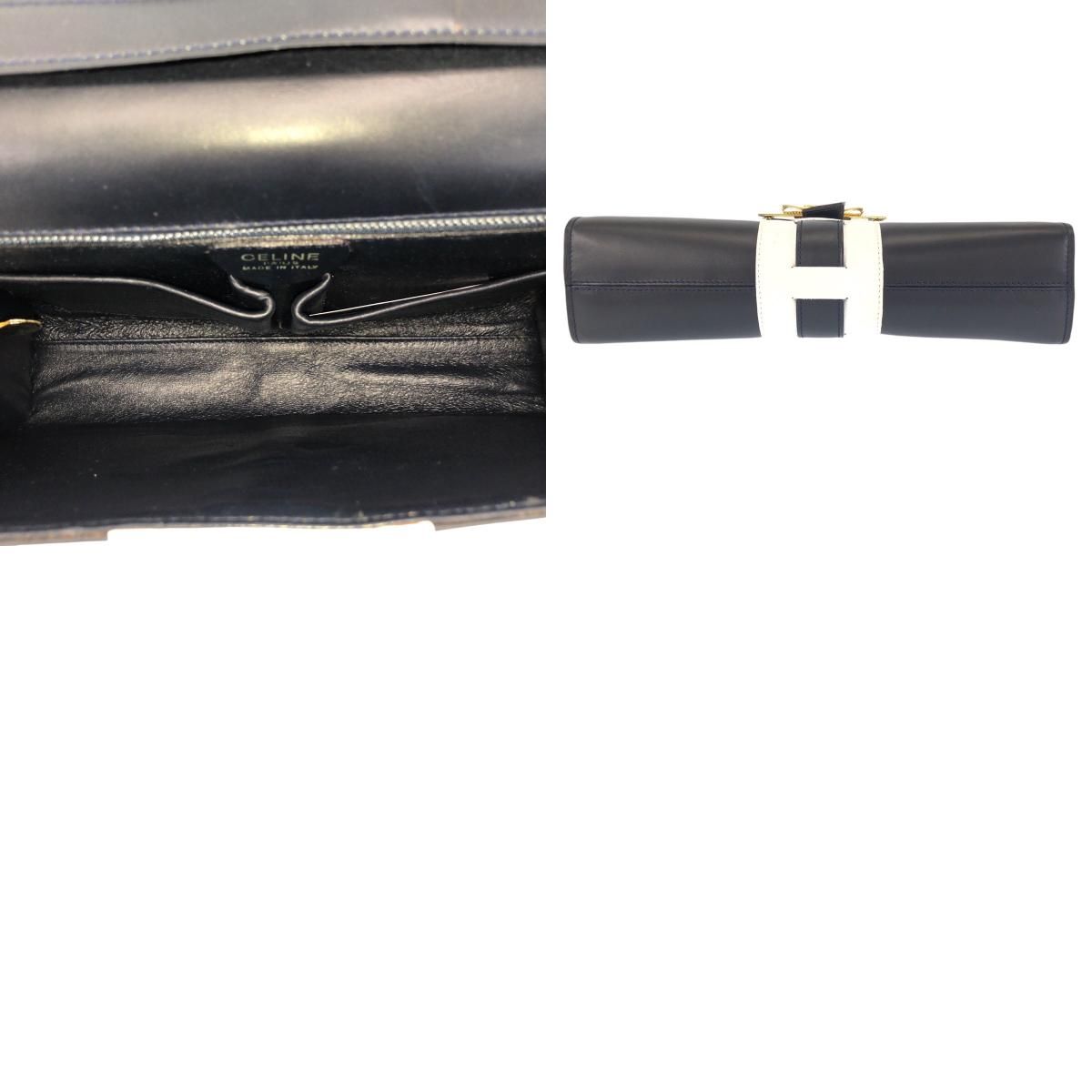 美品 CELINE セリーヌ ヴィンテージ ロゴ リボン金具 ネイビー