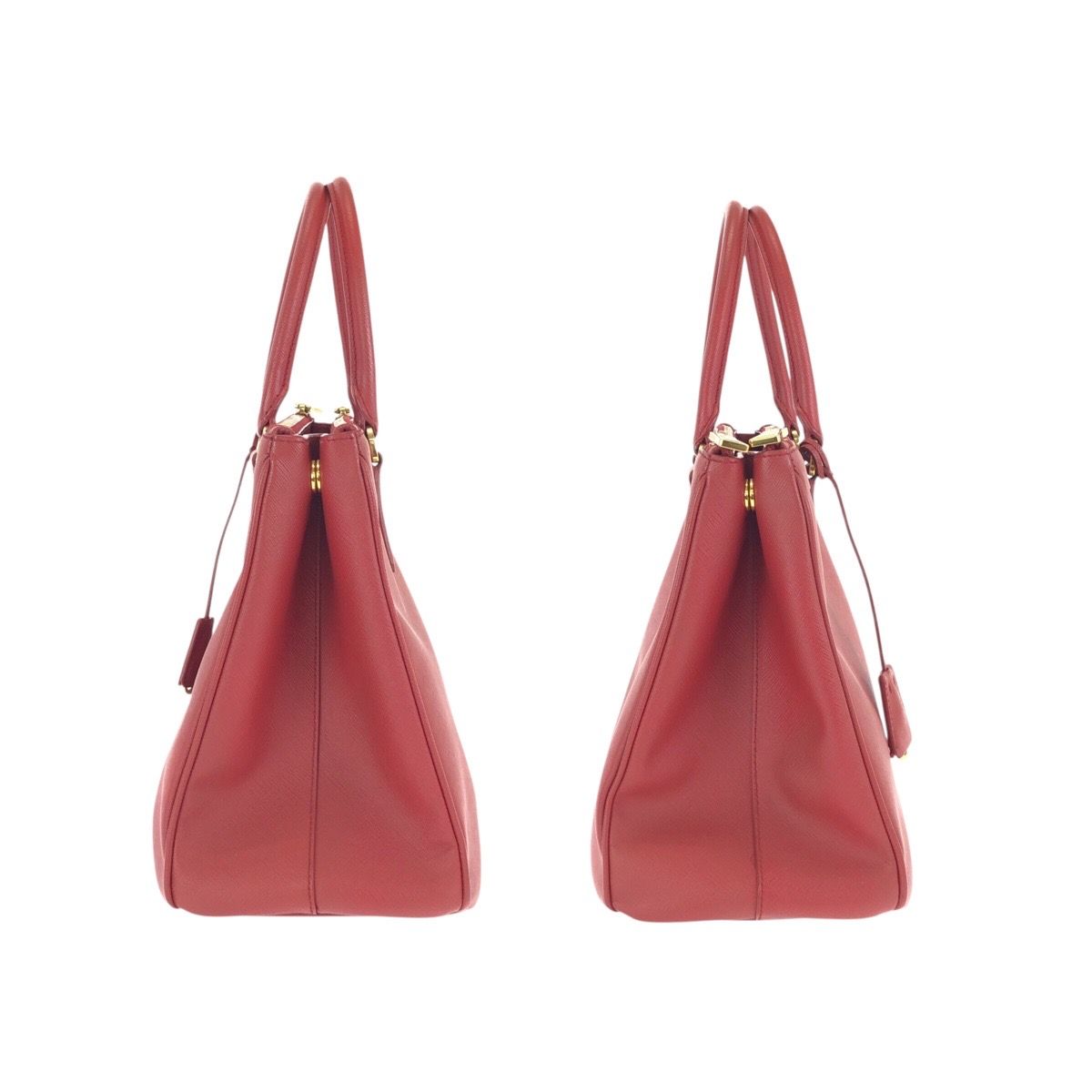 美品 PRADA プラダ サフィアーノ 三角ロゴプレート レッド ゴールド