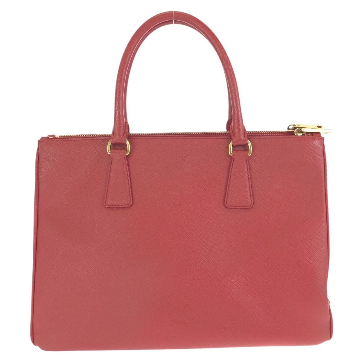 美品 PRADA プラダ サフィアーノ 三角ロゴプレート レッド ゴールド