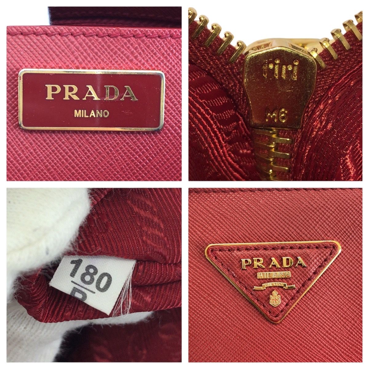 美品 PRADA プラダ サフィアーノ 三角ロゴプレート レッド ゴールド