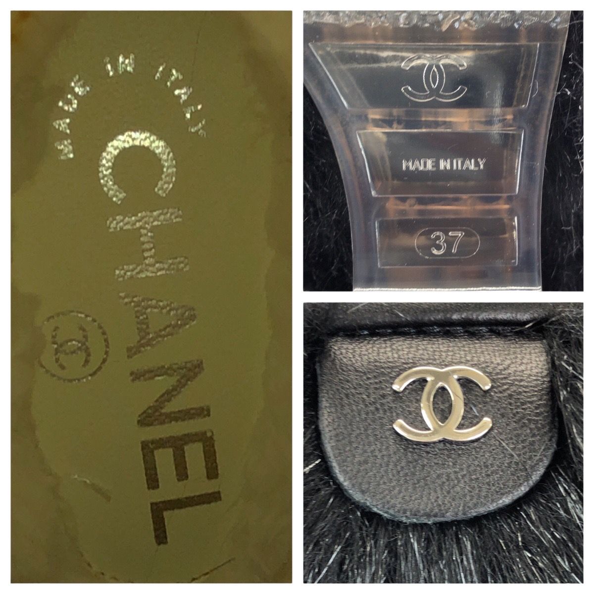 CHANEL サイズ表記「37 C」23.5センチ程度　ブラック シフォン 超美品 CHANEL シャネル ファンタジー ファー サイズ表記37/23.5~24.0