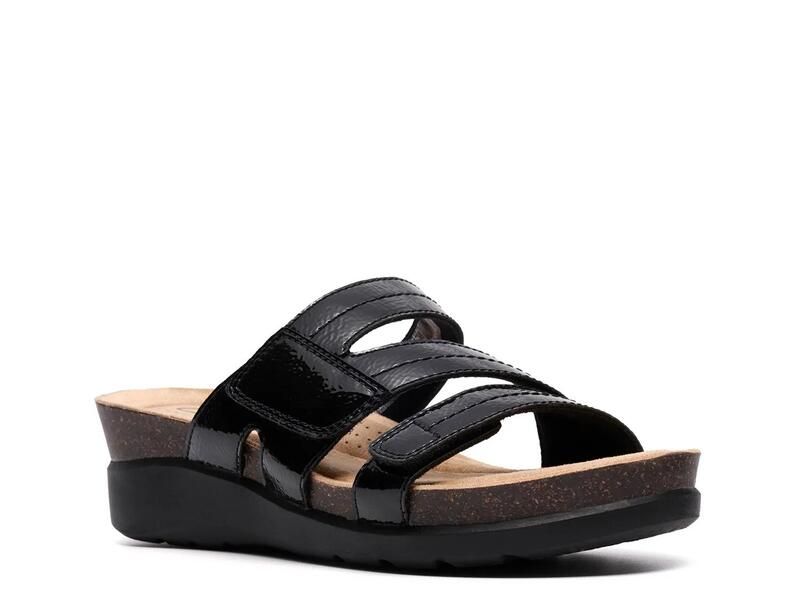 クラークス レディース シューズ サンダル ClarksCloudsteppers Calenne Holly Wedge Sandal Black Patent ブラック